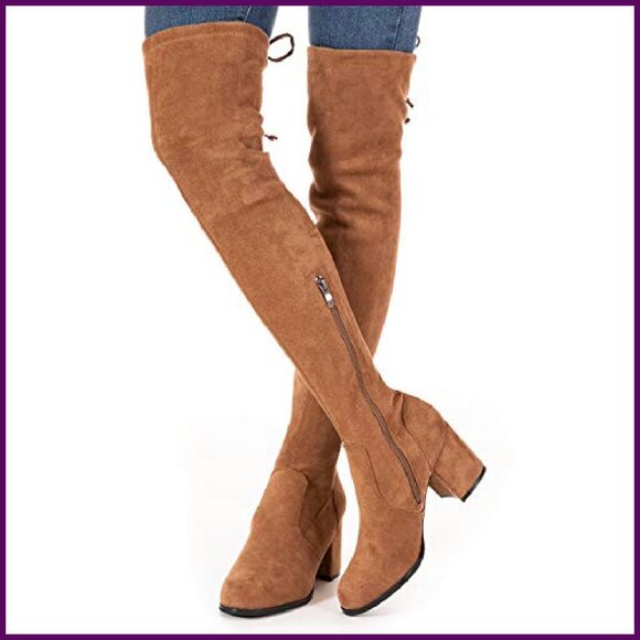 Women's Over Knee Boots Faux Suede Block Heel Lace Up Winter OTK - Picture 6 of 8